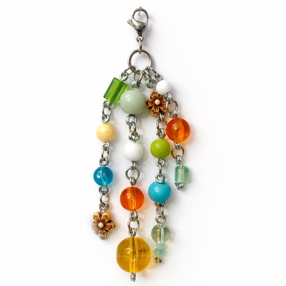 Colorful Floral Beaded Charm - Bag Charm Keychain Zipper Pull